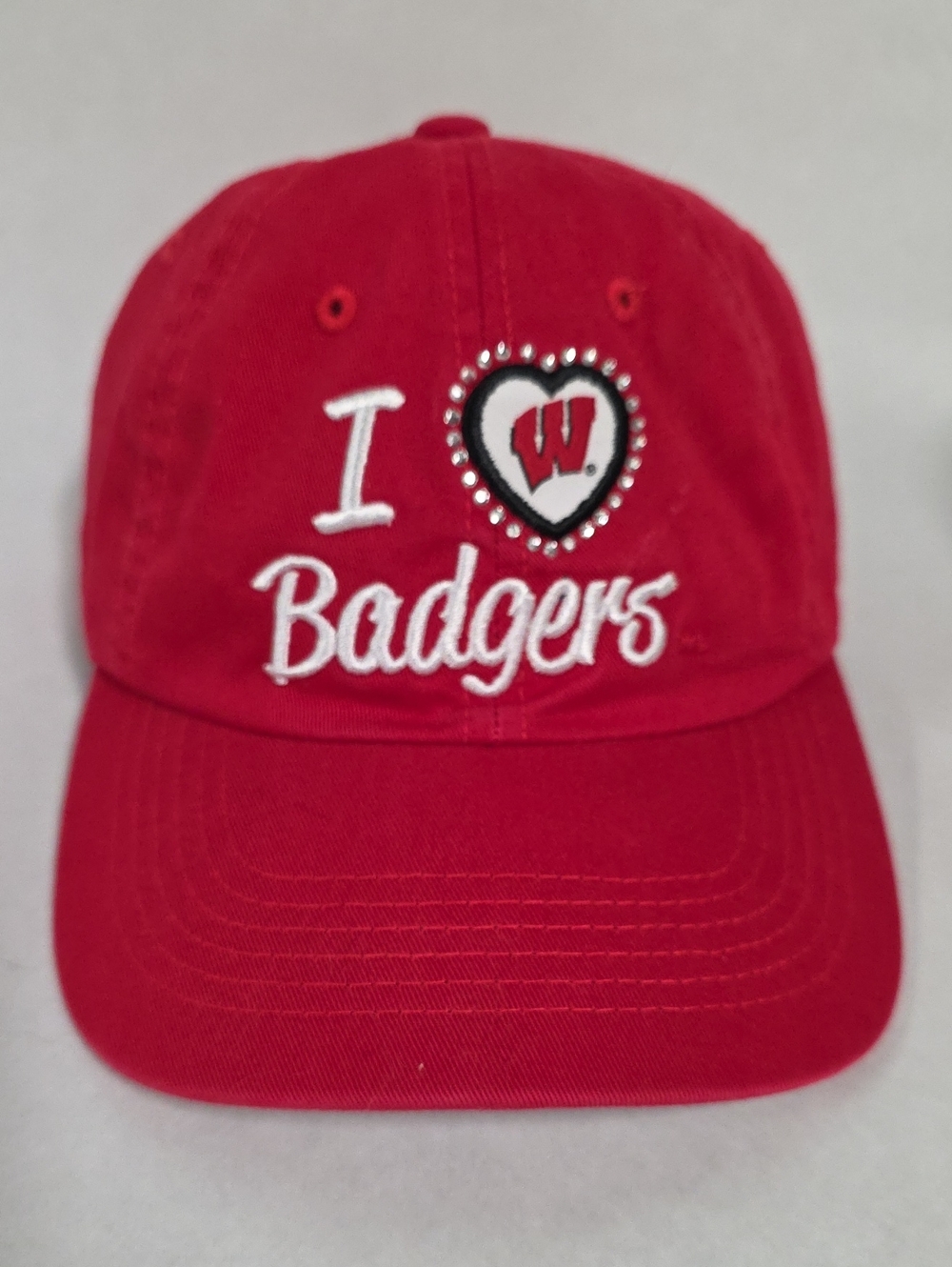 Vintage Wisconsin Badgers Red Rhinestone Bling Embroidered Adjustable Ballcap